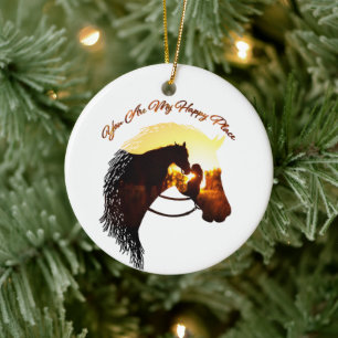 Horse You Are My Happy Place Horse Lover Female Ceramic Tree Decoration