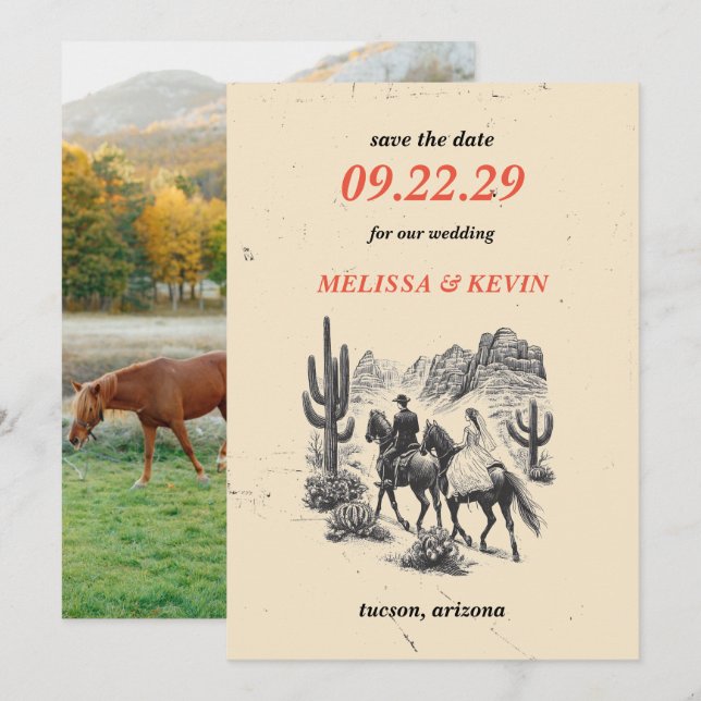 Horseback Canyon Couple Save the Date (Front/Back)