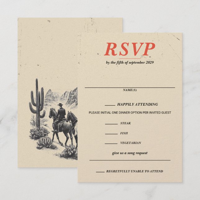 Horseback Couple Food Choices and Song Request RSVP Card (Front/Back)