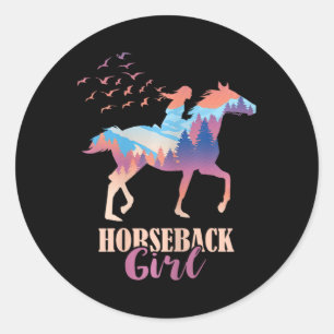 Horseback Girl Horseback Riding Horse Racing Horse Classic Round Sticker