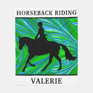 Horseback Riding Blue Green Fleece Blanket