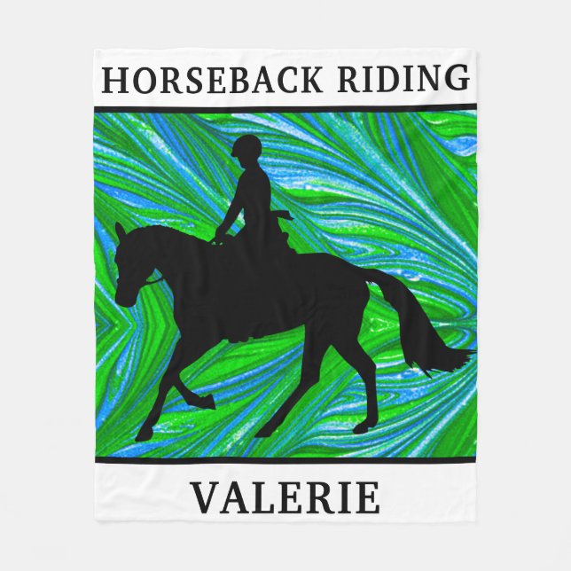 Horseback Riding Blue Green Fleece Blanket (Front)