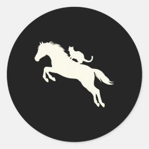 Horseback Riding Cat Silhouette For Animal Lovers Classic Round Sticker