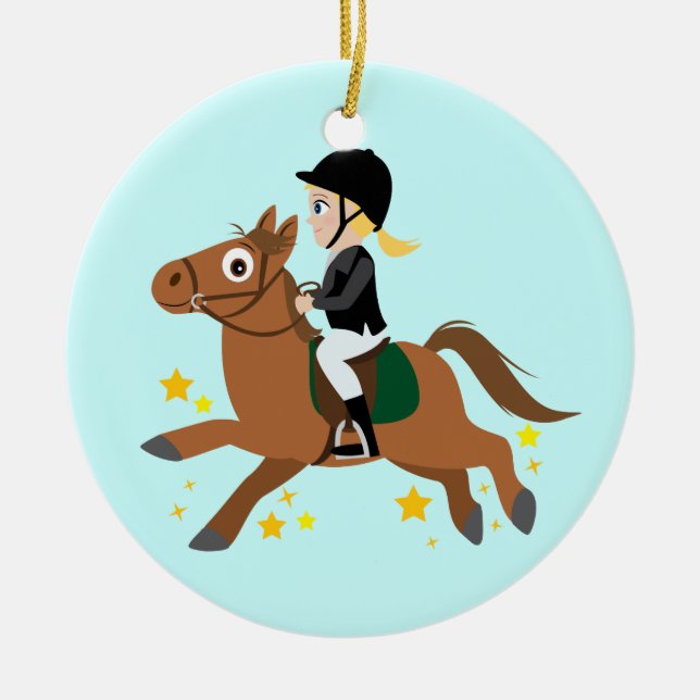 Horseback Riding Ceramic Tree Decoration (Front)