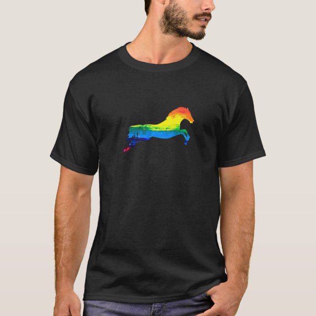 Horseback Riding Equestrian Tee Rainbow Jumping Ho (Front)