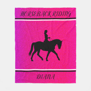 HORSEBACK RIDING GIRL PERSONALIZED IN PINK & BLACK FLEECE BLANKET