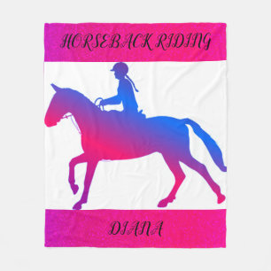 HORSEBACK RIDING GIRL PERSONALIZED IN PINK & BLUE! FLEECE BLANKET