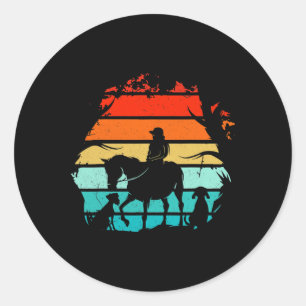 Horseback Riding Girls - Vintage Girl With Dogs An Classic Round Sticker