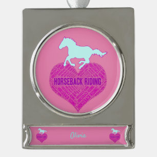 Horseback Riding Heart with Wild Pony    Silver Plated Banner Ornament