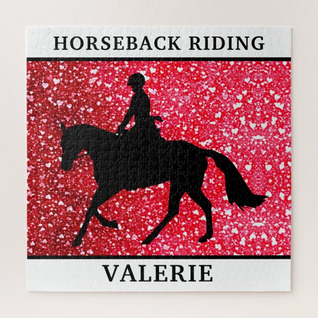 Horseback Riding Horse & Rider Hearts Puzzle (Vertical)