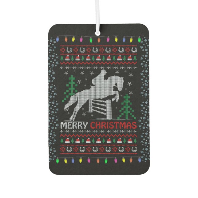 Horseback Riding Jumping Merry Christmas  Car Air Freshener (Front)