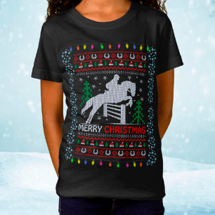 Horseback Riding Jumping Merry Christmas T-Shirt