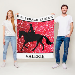 Horseback Riding Love Red Hearts Fleece Blanket