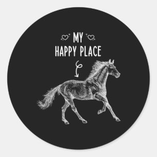 Horseback Riding My Happy Place Equestrian Horse L Classic Round Sticker