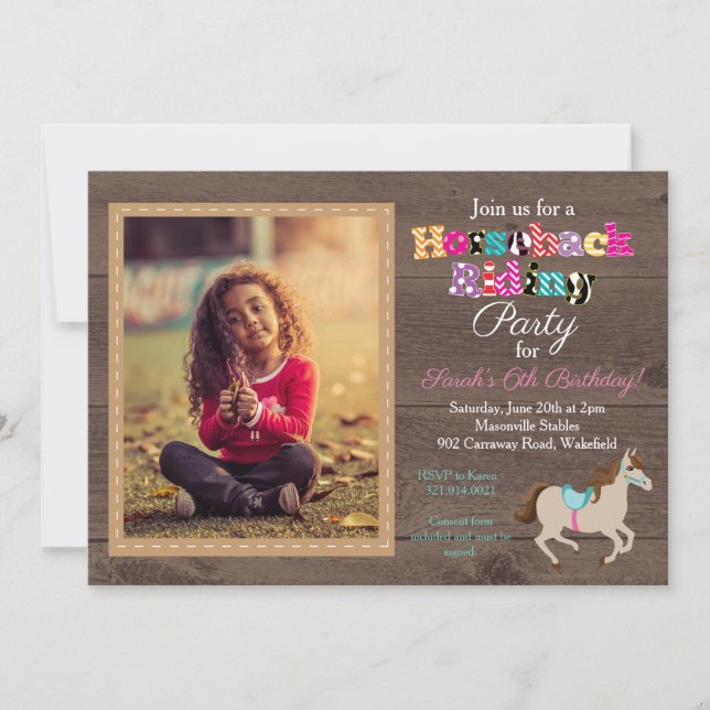 Horseback Riding Photo Birthday Party Invitation  (Front)