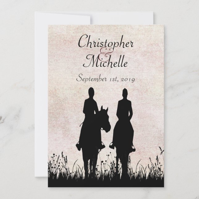 Horseback Riding Silhouette Couple Sunset Wedding Invitation (Front)