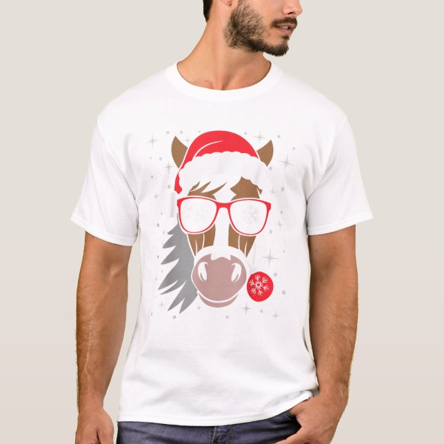 Horseback Riding Xmas Santa Hat Equestrian Christm T-Shirt (Front)