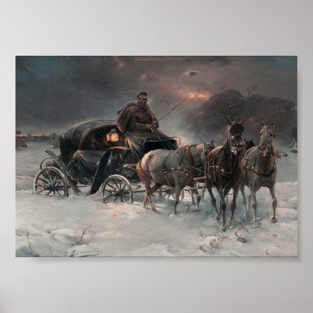 Horsedrawn Wagon at Night Poster (Front)
