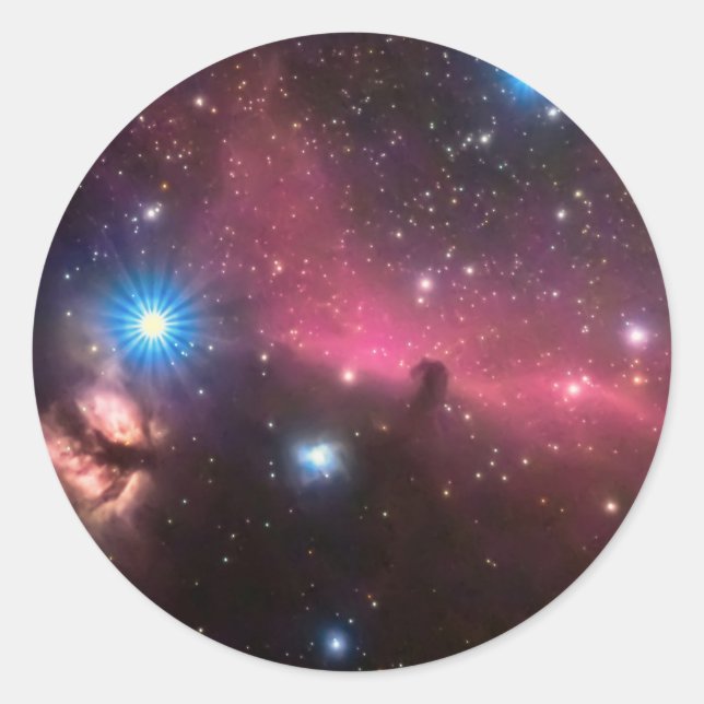 Horsehead and flaming tree nebula classic round sticker (Front)