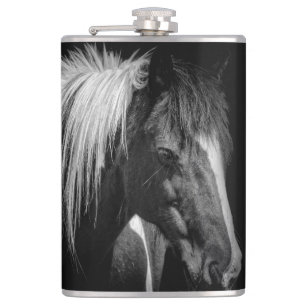 Horsehead on black background hip flask