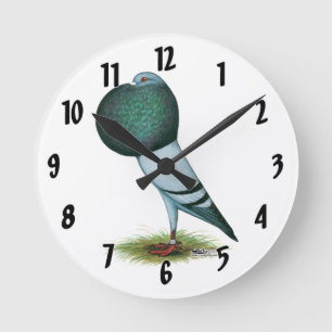 Horseman Pouter Pigeon Blue Round Clock