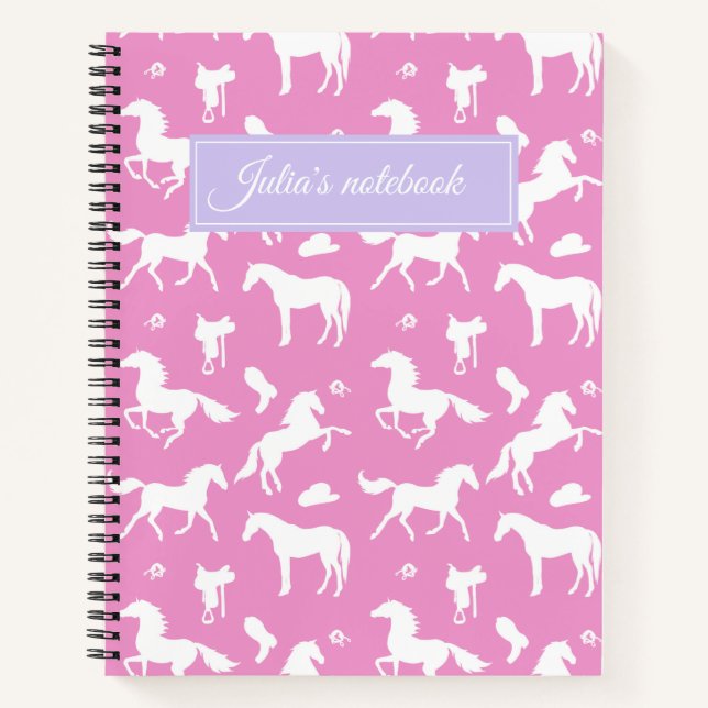 Horseriding Custom Name Equestrian Gift Pink Notebook (Front)