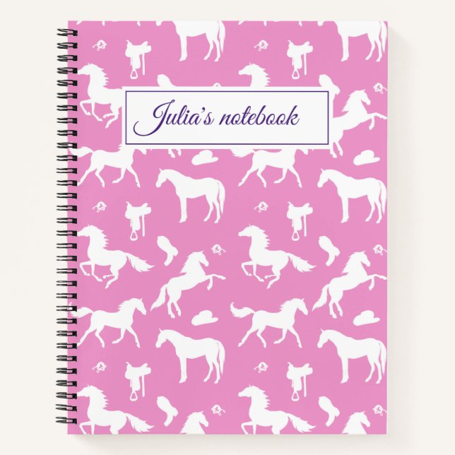 Horseriding Custom Name Equestrian Gift Pink Notebook (Front)