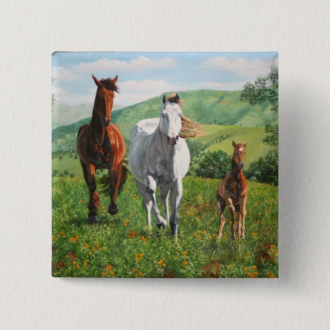 horses 15 cm square badge (Front)