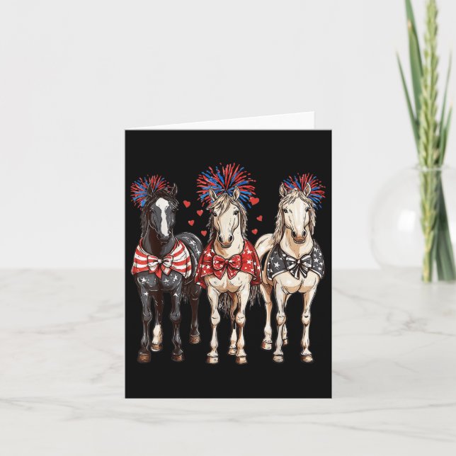 Horses 4th July Patriotic Horse American Flag Fire Card (Front)