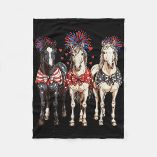 Horses 4th July Patriotic Horse American Flag Fire Fleece Blanket