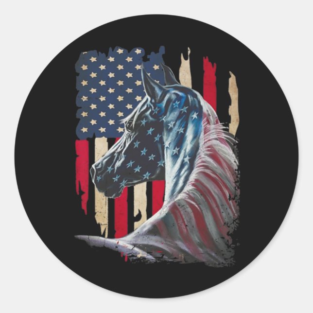 Horses America Flag 4th Of July Independence Day 1 Classic Round Sticker (Front)