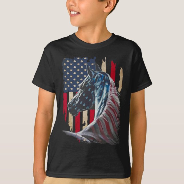 Horses America Flag 4th Of July Independence Day 1 T-Shirt (Front)