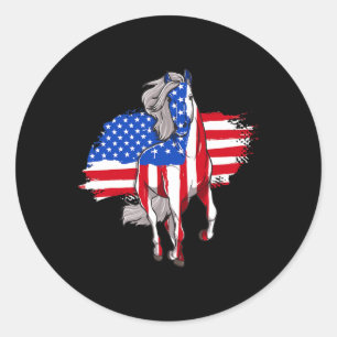 Horses America Flag 4th Of July Independence Day  Classic Round Sticker