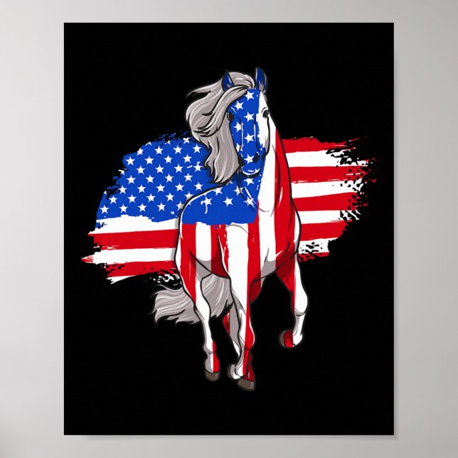Horses America Flag 4th Of July Independence Day  Poster (Front)