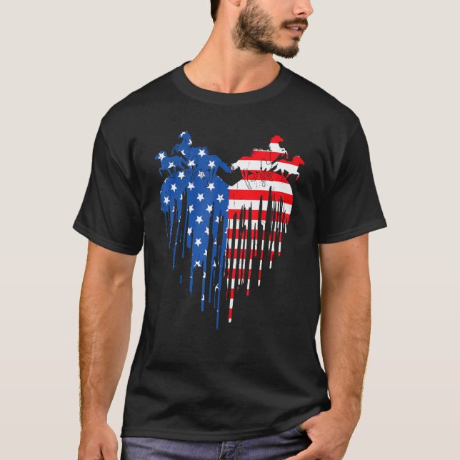 Horses American Flag Heart 4th of July USA Patriot T-Shirt (Front)