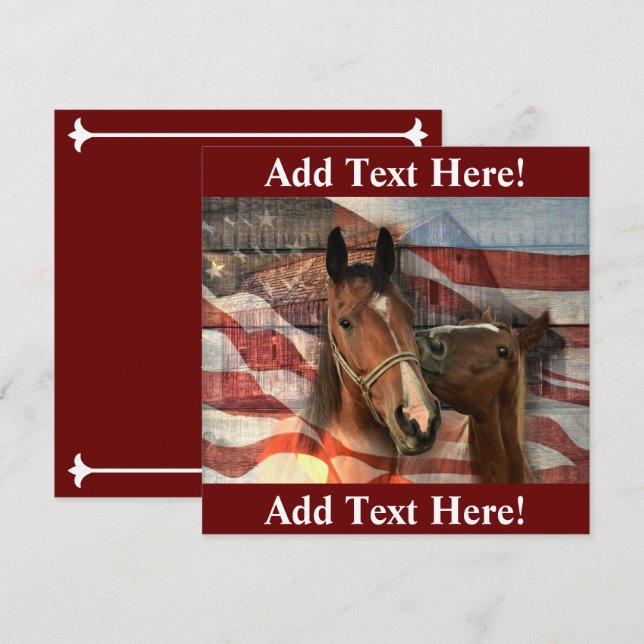 Horses American Flag Rustic Barn Thank You Card (Front/Back)