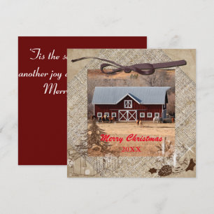Horses and Barn Merry Christmas Flat Card