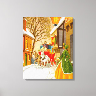 Horses and carriage in the snow canvas print
