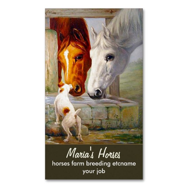 horses and dog - ranch 	Magnetic business card (Front Vertical)