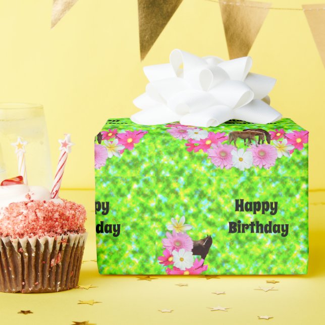 Horses And Flowers, Birthday Gift Wrap Paper (Birthday Party)