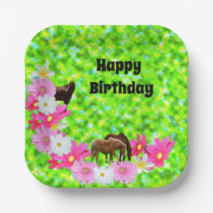 Horses And Flowers, Paper Birthday Party Plates