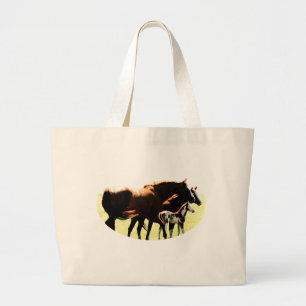 Horses and Foal Picture Large Tote Bag
