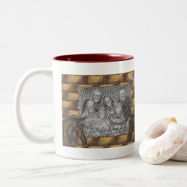 Horses And Hay Bales Personalised Photo  Two-Tone Coffee Mug (With Donut)