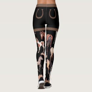 Horses and Horseshoes Black and Brown Leggings