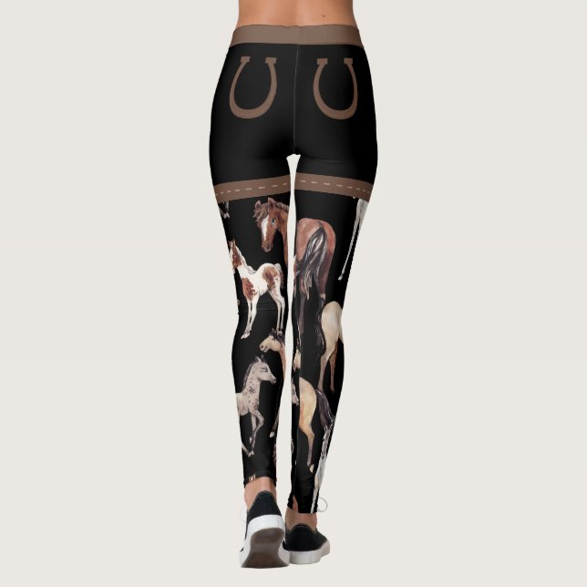 Horses and Horseshoes Black and Brown Leggings (Back)