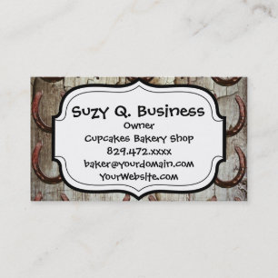 Horses and Horseshoes on Barn Wood Cowboy Gifts Business Card