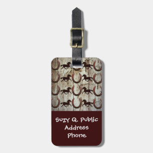 Horses and Horseshoes on Barn Wood Cowboy Gifts Luggage Tag