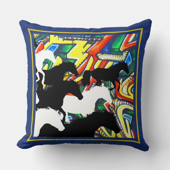 Horses and modern graffiti throw pillow (Front)