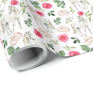 Horses and Pink Roses Wedding Wrapping Paper