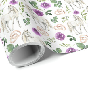 Horses and Purple Roses Wedding Wrapping Paper